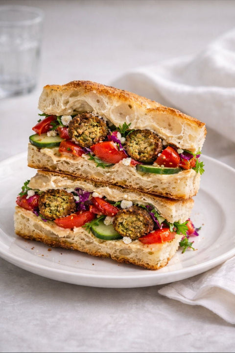 Falafel and Hummus Foccacia Sandwich